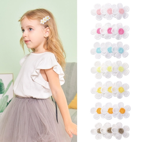 Simpatici Fermagli per Capelli a Forma di Margherita Ricamata per Bambini Stile Fresco Clip BB in Tessuto Floreale Accessori per Capelli