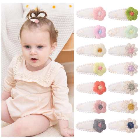 Toddler Baby Girl Handmade Cloth Floral Embroidered Hair Clips Sunflower BB Snap Clips Sweet Scalloped Edge Hairpins Children Accessories