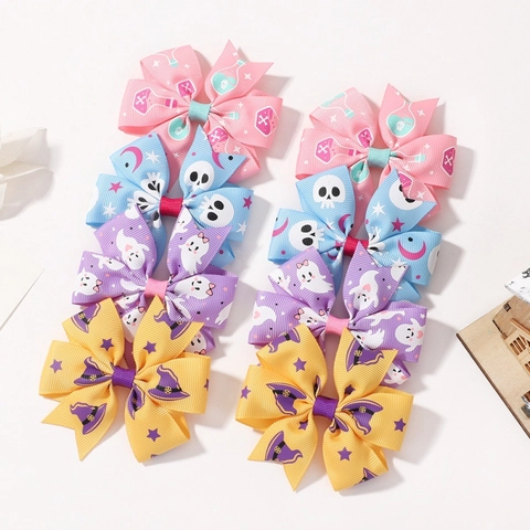 Lazos para el Pelo de Halloween para Niños Calabaza Fantasma Murciélago Cinta de Grosgrain Horquillas Hechas a Mano Accesorios para el Pelo