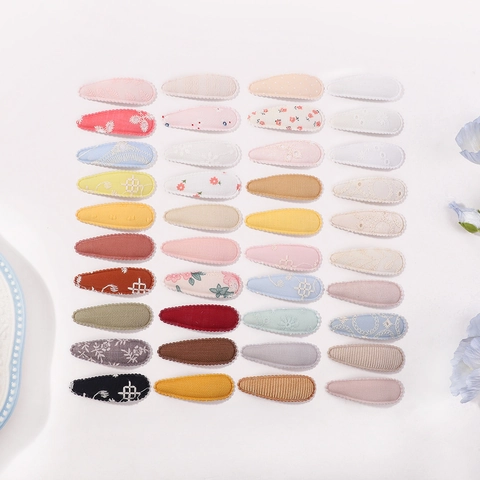 Kinder Süße Stoffumwickelt BB Snap Clips Blumen Stickerei Spitze Wassertropfen Haarspangen Für Mädchen Täglich Haarschmuck