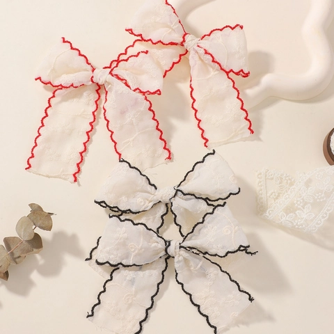 Bestickte Spitze Schleife Haarklammern Blumenmuster Bogenkante Süß Handgefertigt Haarschmuck Für Damen Kinder