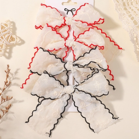 Bestickte Spitze Schleife Haarklammern Blumenmuster Bogenkante Süß Handgefertigt Haarschmuck Für Damen Kinder