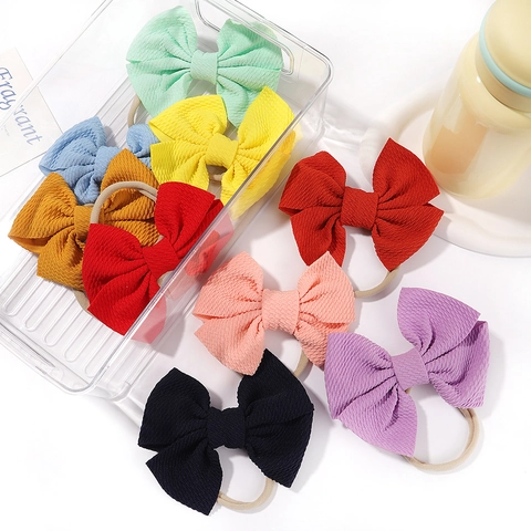 Cute Baby Bow Headband Set For Girls Waffle Fabric Hair Accessories Soft Elastic Nylon Hair Band For Toddler Infant Gift