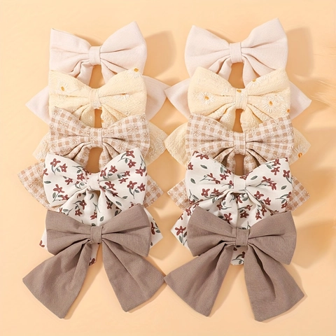 Pinzas para el Cabello con Lazo Estampado para Niñas Estilo Preppy Horquillas de Tela Lazos Florales y de Cuadros Accesorios para el Cabello Niños