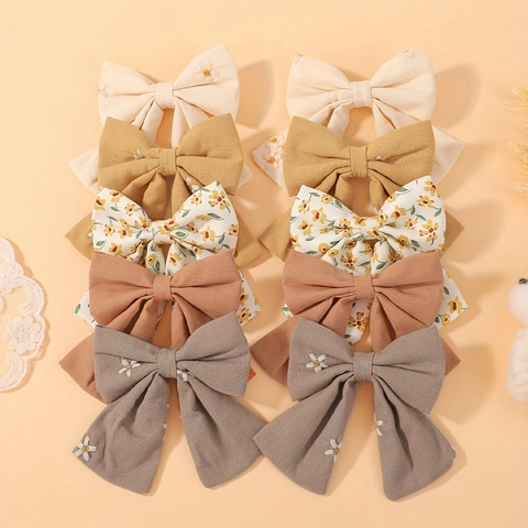 Pinzas para el Cabello con Lazo Estampado para Niñas Estilo Preppy Horquillas de Tela Lazos Florales y de Cuadros Accesorios para el Cabello Niños