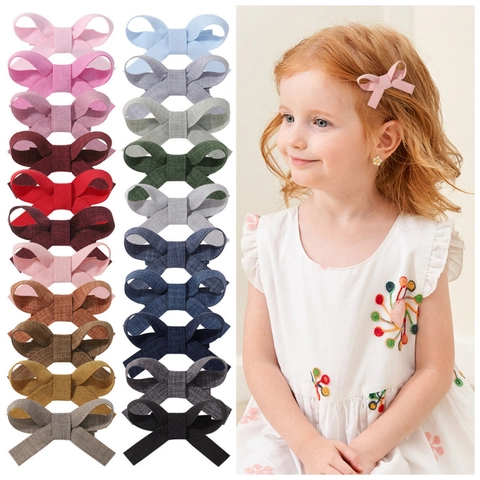 Handcrafted Linen Bow Hair Clips For Girls Boutique Fabric Bows Wrapped Duckbill Clips Fashion Toddler Hair Accessories