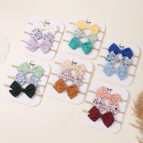 Diademas con Lazo para Bebé de Nailon Elástico Suave Tela Floral Lunares Color Sólido Accesorios para el Cabello para Niñas Pequeñas