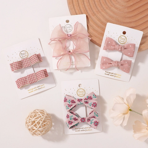 Fermagli per Capelli in Tessuto con Fiocco Preppy per Bambine Dolce Reticolo Floreale Pois Mesh Clip Accessori Capelli