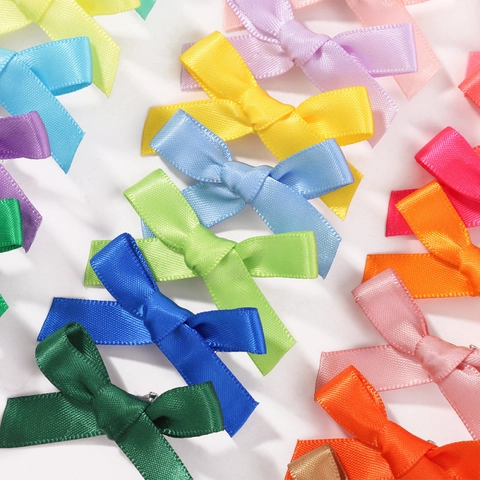 Girls Mini Satin Ribbon Bowknot Hair Clips Handmade Polyester Ribbon Duckbill Clips Sweet Kids Hair Accessories Multicolor