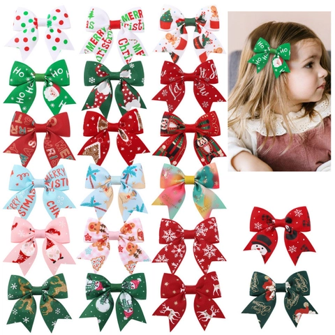 Barrettes Cheveux Nœud de Noël Faites à la Main Ruban Gros-Grain Imprimé Renne Flocon Père Noël pour Enfants Filles Bijoux de Fête