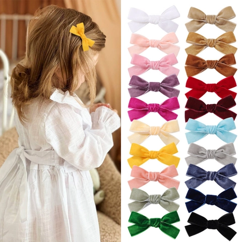 Sweet Velvet Bow Hair Clips For Girls Handmade Bowknot Barrettes Cute Toddler Hair Accessories Solid Color Hairpins Daily Gift