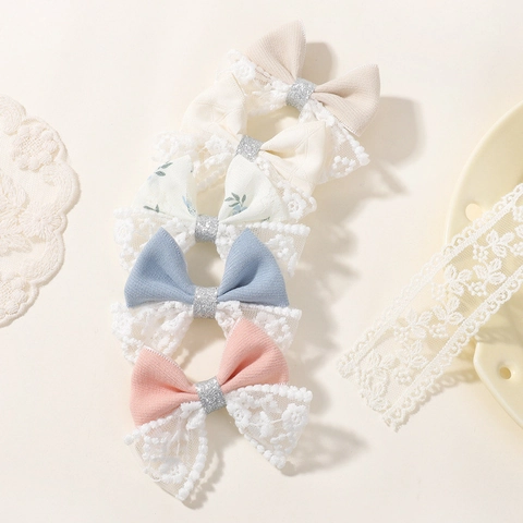 Pinzas De Pelo Con Lazo De Tela Y Encaje Para Niñas Dulce Lolita Color Macaron Patrón Floral Centro De Brillo Horquillas De Cocodrilo Accesorios Para El Cabello De Fiesta Diaria