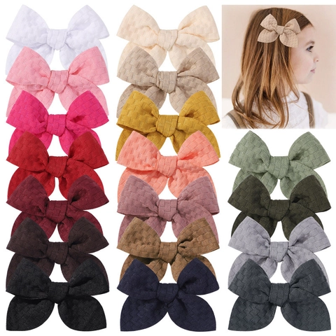 Pinzas para el Cabello con Lazo de Tela con Textura de Gofre Hechas a Mano para Niñas Color Sólido Accesorios para el Cabello