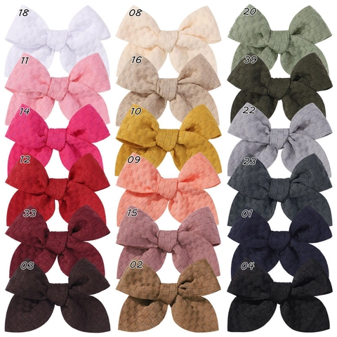 Pinzas para el Cabello con Lazo de Tela con Textura de Gofre Hechas a Mano para Niñas Color Sólido Accesorios para el Cabello