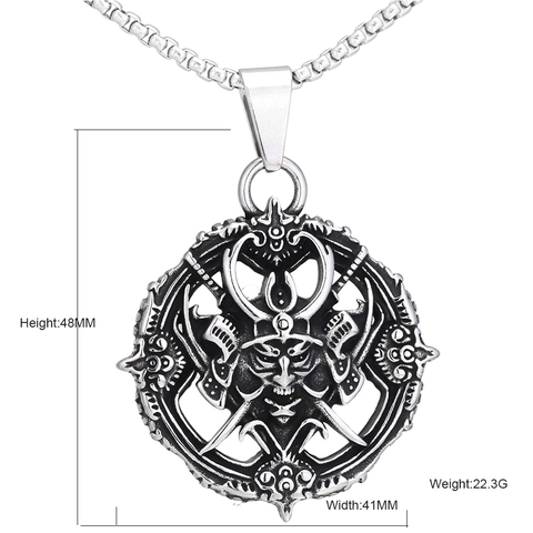 Retro Stainless Steel Samurai Helmet Pendant For Men Japanese Hannya Mask Warrior Style Jewelry Pendant Only Without Chain
