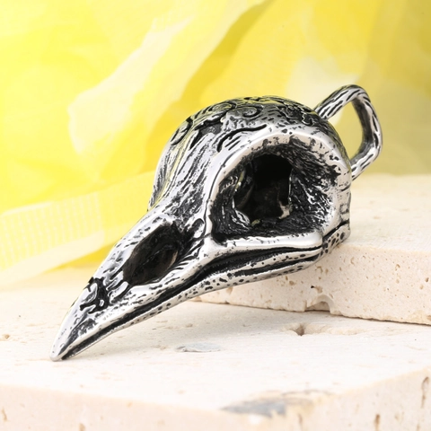 Colgante de Cráneo de Cuervo de Acero Inoxidable Vintage para Hombre Mujer Gothic Punk Cabeza de Pájaro Tótem Colgante Solo