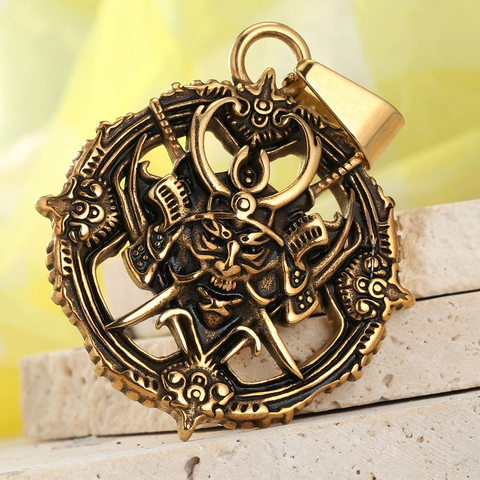 Retro Stainless Steel Samurai Helmet Pendant For Men Japanese Hannya Mask Warrior Style Jewelry Pendant Only Without Chain