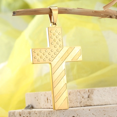 Fashion Stainless Steel American Flag Cross Pendant For Men Women Patriotic Star Stripes Polished Jewelry Pendant Only