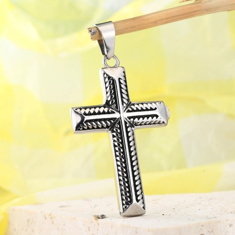 Retro Roestvrij Staal Kruis Hanger Zonder Ketting Met Gedraaid Touwpatroon Voor Heren Dames Vintage Punk Gotische Religieuze Sieraden Hanger