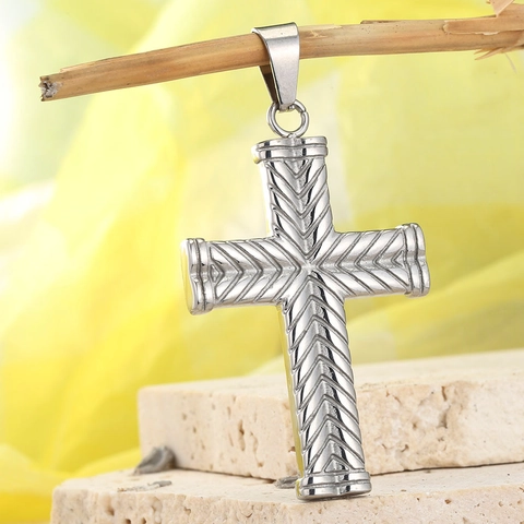 Colgante de Cruz de Acero Inoxidable Solo Sin Cadena Para Hombre Mujer Joyería Religiosa Hip Hop Textura Chevron Colgante Pulido