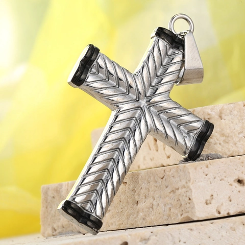 Colgante de Cruz de Acero Inoxidable Solo Sin Cadena Para Hombre Mujer Joyería Religiosa Hip Hop Textura Chevron Colgante Pulido