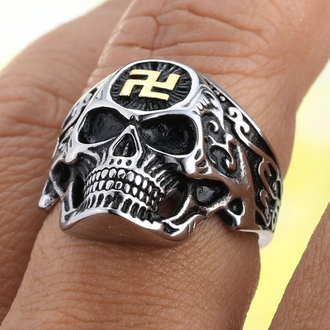 Anillo de Calavera de Acero Inoxidable Estilo Gótico Punk Vintage Joyería de Motociclista para Hombre Anillo de Oro y Plata