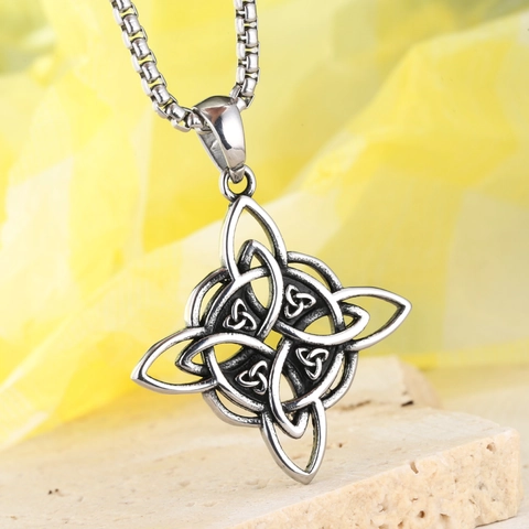 Collana con Pendente a Nodo Celtico in Acciaio Inossidabile Vintage per Uomo Donna Gioielli con Ciondolo Triquetra Vichingo