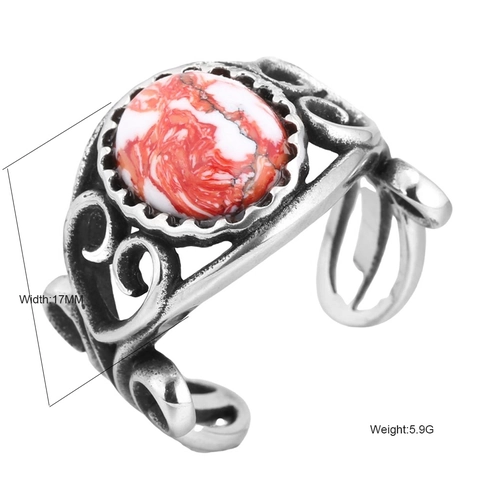 Anillo Tallado de Acero Inoxidable Vintage Mujeres Hombres Étnico Corazón Calado Abierto Ajustable Joyería de Dedo Mármol