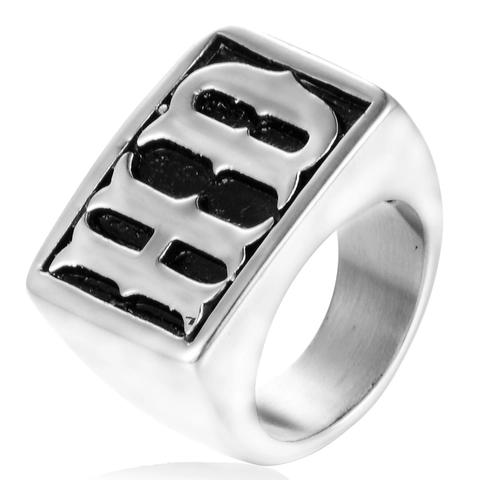 Anillo de Sello de Acero Inoxidable con Letra Gótica para Hombre Mujer Cara Cuadrada Pulida Punk Hip Hop Joyería de Moda