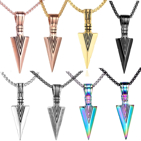 Stainless Steel Arrowhead Pendant Necklace Vintage Punk Spearhead Geometric Jewelry For Men Women Plated Chain Necklace
