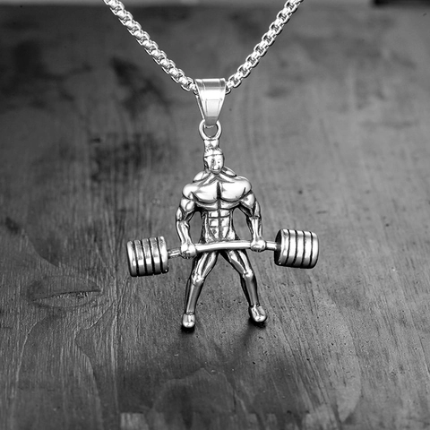 Handmade Stainless Steel Hercules Bodybuilder Lifting Barbell Pendant Only Fitness Muscle Man Weightlifting Gym Jewelry For Men Women