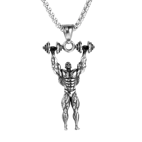 Stainless Steel Muscle Man Lifting Barbell Fitness Pendant Only Without Chain For Men Women Gym Sports Jewelry Gift