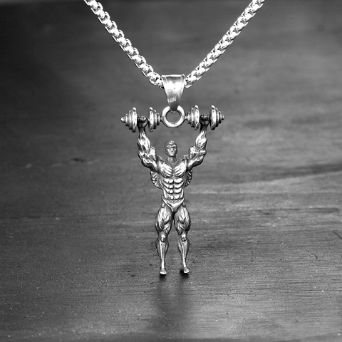Stainless Steel Muscle Man Lifting Barbell Fitness Pendant Only Without Chain For Men Women Gym Sports Jewelry Gift
