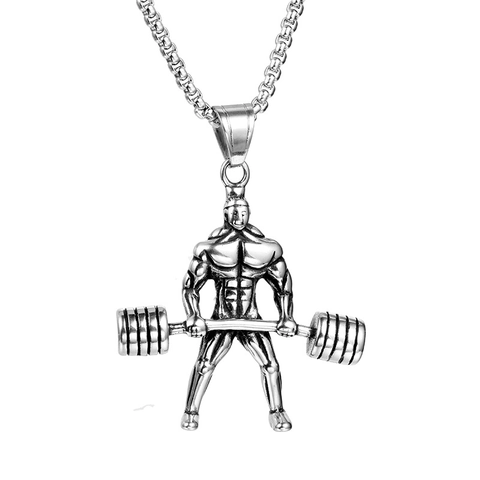 Handmade Stainless Steel Hercules Bodybuilder Lifting Barbell Pendant Only Fitness Muscle Man Weightlifting Gym Jewelry For Men Women
