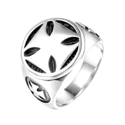 Vintage Stainless Steel Cross Signet Ring For Men Punk Gothic Hollow Iron Cross Polished Band Ring Jewelry Gift