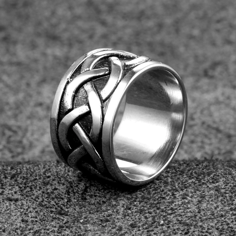 Anello Nodo Celtico Vintage in Acciaio Inossidabile per Uomo Donna Punk Rock Fascia Larga Anello Colore Acciaio Antico Gioielli Gothic