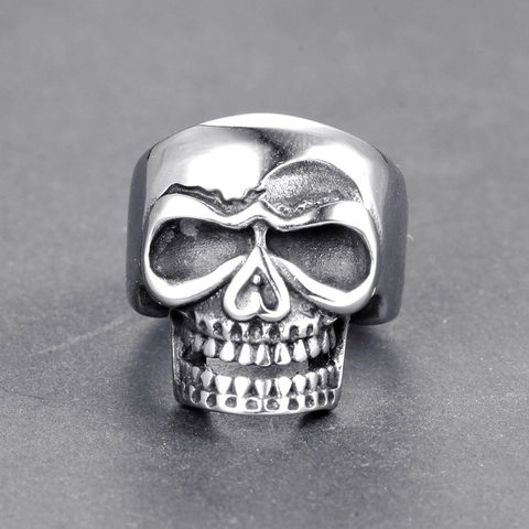 Vintage Stainless Steel Skull Ring For Men Gothic Punk Rock Style Biker Jewelry Heavy Metal Skeleton Finger Ring