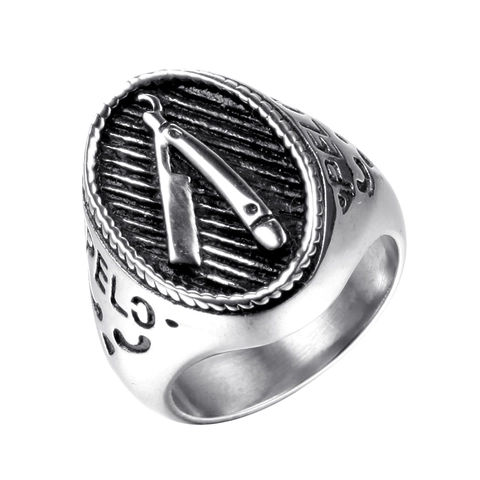 Vintage Stainless Steel Barber Razor Signet Ring For Men Retro Silver Color Shaving Tool Pattern Engraved Punk Rock Jewelry