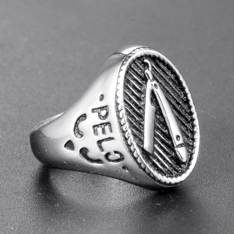 Vintage Stainless Steel Barber Razor Signet Ring For Men Retro Silver Color Shaving Tool Pattern Engraved Punk Rock Jewelry