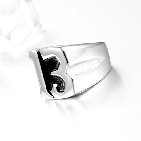 Punk Edelstahl Ring Nummer 13 Buchstabe K Für Herren Vintage Biker Industrie Stil Polierter Titanstahl Schmuck
