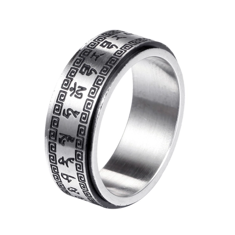 Anillo Spinner de Acero Inoxidable Retro Mantra de Seis Palabras Grabado Meditación Budista Rotatoria Joyería Para Hombre Mujer