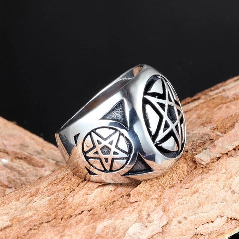 Vintage Stainless Steel Pentagram Ring For Men Punk Gothic Retro Star Signet Band Ring Silver Tone Fashion Jewelry