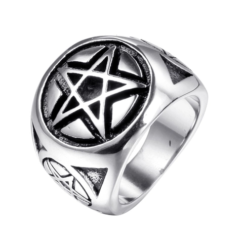 Vintage Stainless Steel Pentagram Ring For Men Punk Gothic Retro Star Signet Band Ring Silver Tone Fashion Jewelry