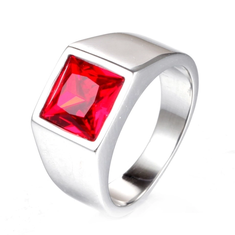 Men's Retro Stainless Steel Ring Square Cut Colorful Rhinestone Signet Ring Vintage Personalized Fashion Jewelry Accessory Gift