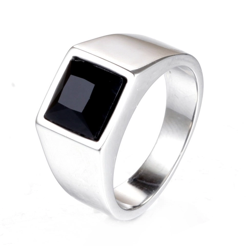Men's Retro Stainless Steel Ring Square Cut Colorful Rhinestone Signet Ring Vintage Personalized Fashion Jewelry Accessory Gift