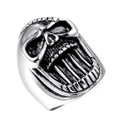 Vintage Punk Stainless Steel Skull Ring For Men Gothic Screaming Skull Biker Band Heavy Metal Bottle Opener Ring Jewelry