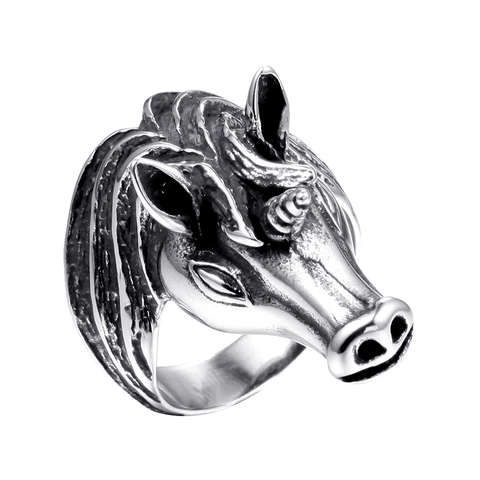 Retro Roestvrij Staal Eenhoorn Ring Mythisch Dier Punk Gotische Stijl Geoxideerd Zilveren Hoofd Ring Voor Mannen Vrouwen Sieraden