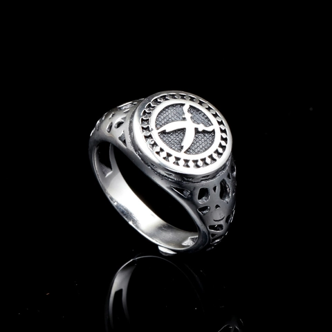 Vintage Stainless Steel Ring For Men Gothic Punk Totem Hollow Engraved Band Retro Silver Color Fashion Jewelry Accessory