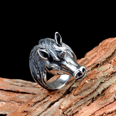 Retro Roestvrij Staal Eenhoorn Ring Mythisch Dier Punk Gotische Stijl Geoxideerd Zilveren Hoofd Ring Voor Mannen Vrouwen Sieraden