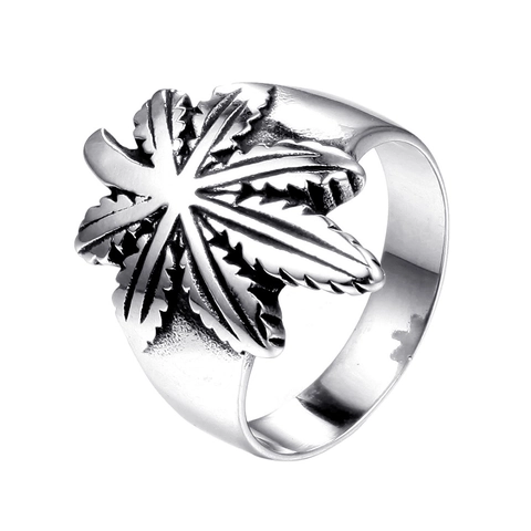 Anillo de Hoja de Membrillo de Acero Inoxidable Vintage para Hombre Mujer Estilo Punk Rock Callejero Color Plata Joyería